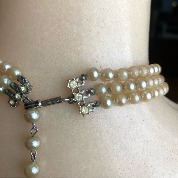 Vintage Pearl Choker Necklace Faux Pearls Gemstones Chic Adjustable - Picture 8 of 9